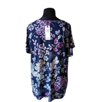 Granatowa tunika kimono z okrągłym dekoltem i kwiatowym wzorem